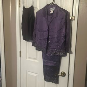 3 piece  pant outfit.  Purple with black beaded cami.